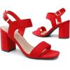 DREAM PAIRS Women’s High Chunky Heels Square Toe Block Ankle Strap 3 inch Comfortable Heeled Sandals For Formal Wedding Party Dress(Red-suede)