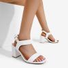 DREAM PAIRS Women’s High Chunky Heels Square Toe Block Ankle Strap 3 inch Comfortable Heeled Sandals For Formal Wedding Party Dress(White)