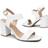 DREAM PAIRS Women’s High Chunky Heels Square Toe Block Ankle Strap 3 inch Comfortable Heeled Sandals For Formal Wedding Party Dress(White)