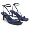 DREAM PAIRS Women’s Low Kitten Heels Strappy Open Square Toe Ankle Strap Sexy Fashion Comfort Dress Shoes Party Heeled Sandals(Navy)