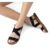 DREAM PAIRS Women’s Open Toe Elastic Ankle Strap Flat Summer Sandals(Navy-1)