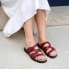 DREAM PAIRS Womens Slides Arch Support Slip on Flat Sandals Plantar Fasciitis Soft Cushion Slippers With Adjustable Straps(Red-pu)