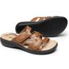 DREAM PAIRS Womens Slides Arch Support Slip on Flat Sandals Plantar Fasciitis Soft Cushion Slippers With Adjustable Straps(Tan)