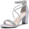 DREAM PAIRS Women’s Chunk Low Heel Pump Sandals(Silver-glitter)