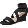 DREAM PAIRS Women’s Elastic Ankle Strap Low Wedge Sandals Comfortable Dressy Heels for Summer Formal and Special Occasions(Black)