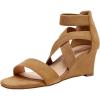 DREAM PAIRS Women’s Elastic Ankle Strap Low Wedge Sandals Comfortable Dressy Heels for Summer Formal and Special Occasions(Camel)
