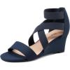 DREAM PAIRS Women’s Elastic Ankle Strap Low Wedge Sandals Comfortable Dressy Heels for Summer Formal and Special Occasions(Navy)