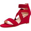 DREAM PAIRS Women’s Elastic Ankle Strap Low Wedge Sandals Comfortable Dressy Heels for Summer Formal and Special Occasions(Red)