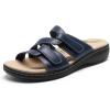 DREAM PAIRS Womens Slides Arch Support Slip on Flat Sandals Plantar Fasciitis Soft Cushion Slippers With Adjustable Straps(Navy)