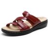 DREAM PAIRS Womens Slides Arch Support Slip on Flat Sandals Plantar Fasciitis Soft Cushion Slippers With Adjustable Straps(Red-pu)