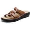 DREAM PAIRS Womens Slides Arch Support Slip on Flat Sandals Plantar Fasciitis Soft Cushion Slippers With Adjustable Straps(Tan)