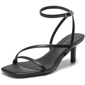 DREAM PAIRS Women’s Low Kitten Heels Strappy Open Square Toe Ankle Strap Sexy Fashion Comfort Dress Shoes Party Heeled Sandals(Black)