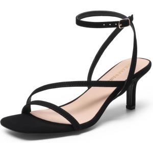 DREAM PAIRS Women’s Low Kitten Heels Strappy Open Square Toe Ankle Strap Sexy Fashion Comfort Dress Shoes Party Heeled Sandals(Black-nubuck)
