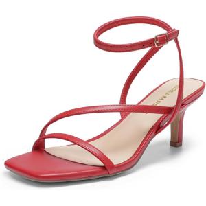DREAM PAIRS Women’s Low Kitten Heels Strappy Open Square Toe Ankle Strap Sexy Fashion Comfort Dress Shoes Party Heeled Sandals(Red)