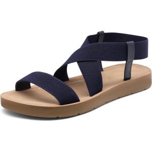 DREAM PAIRS Women’s Open Toe Elastic Ankle Strap Flat Summer Sandals(Navy-1)