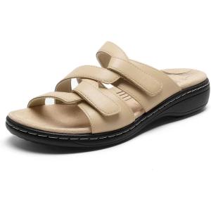DREAM PAIRS Womens Slides Arch Support Slip on Flat Sandals Plantar Fasciitis Soft Cushion Slippers With Adjustable Straps(Nude)