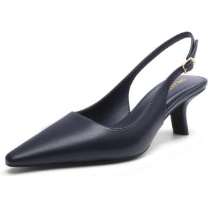 DREAM PAIRS Women’s Slingback Kitten Heels – 2.36 Inch Low Heel Pointed Toe Pumps, Comfortable Closed Toe Dress Shoes for Office Work, Classic Holiday Heels(Navy)