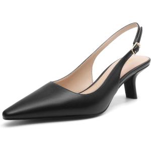DREAM PAIRS Women’s Slingback Kitten Heels – 2.36 Inch Low Heel Pointed Toe Pumps, Comfortable Closed Toe Dress Shoes for Office Work, Classic Holiday Heels(Black-pu)