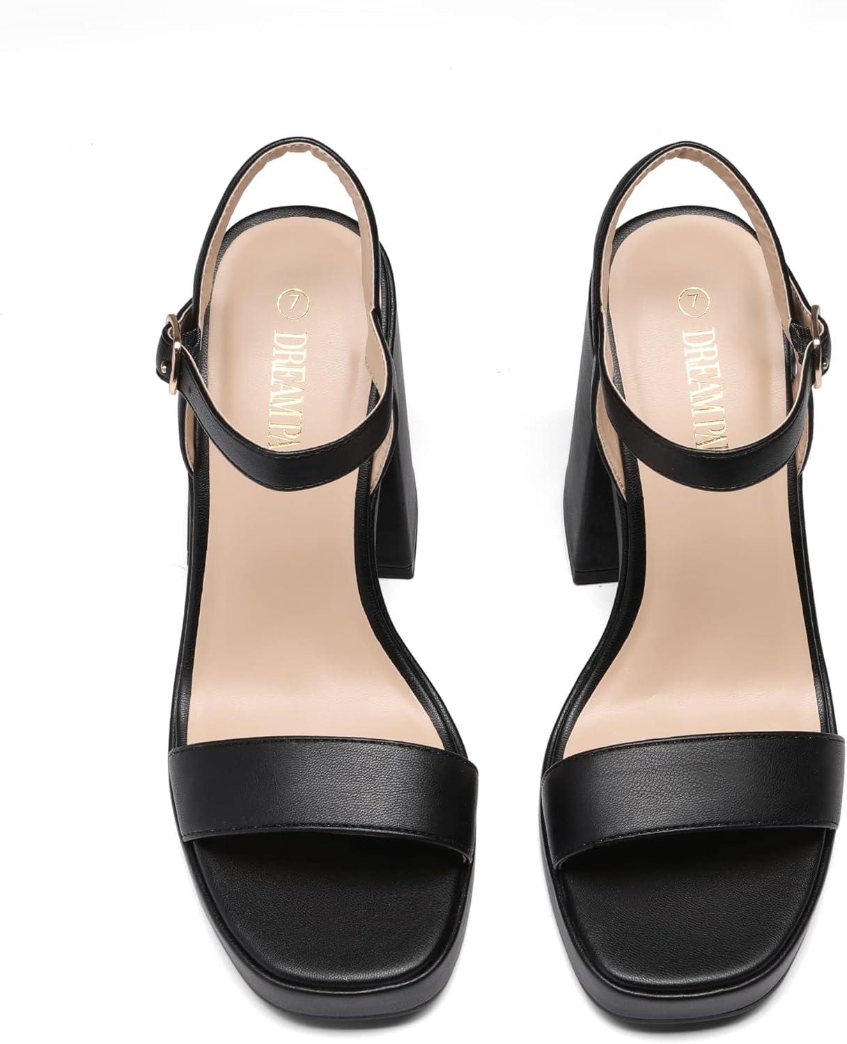 image:imageDREAM PAIRS Heels for Women Block Chunky Platform High Heels Open Toe Fashion Wedding Party Evening Prom Dance Ankle Strap Dress Pump Sandals ShoesBlack
