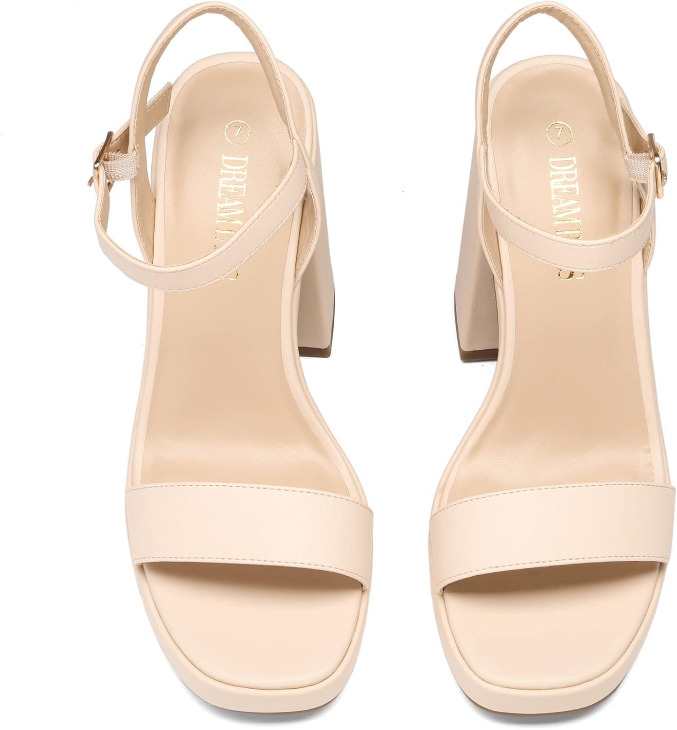 image:imageDREAM PAIRS Heels for Women Block Chunky Platform High Heels Open Toe Fashion Wedding Party Evening Prom Dance Ankle Strap Dress Pump Sandals ShoesNude
