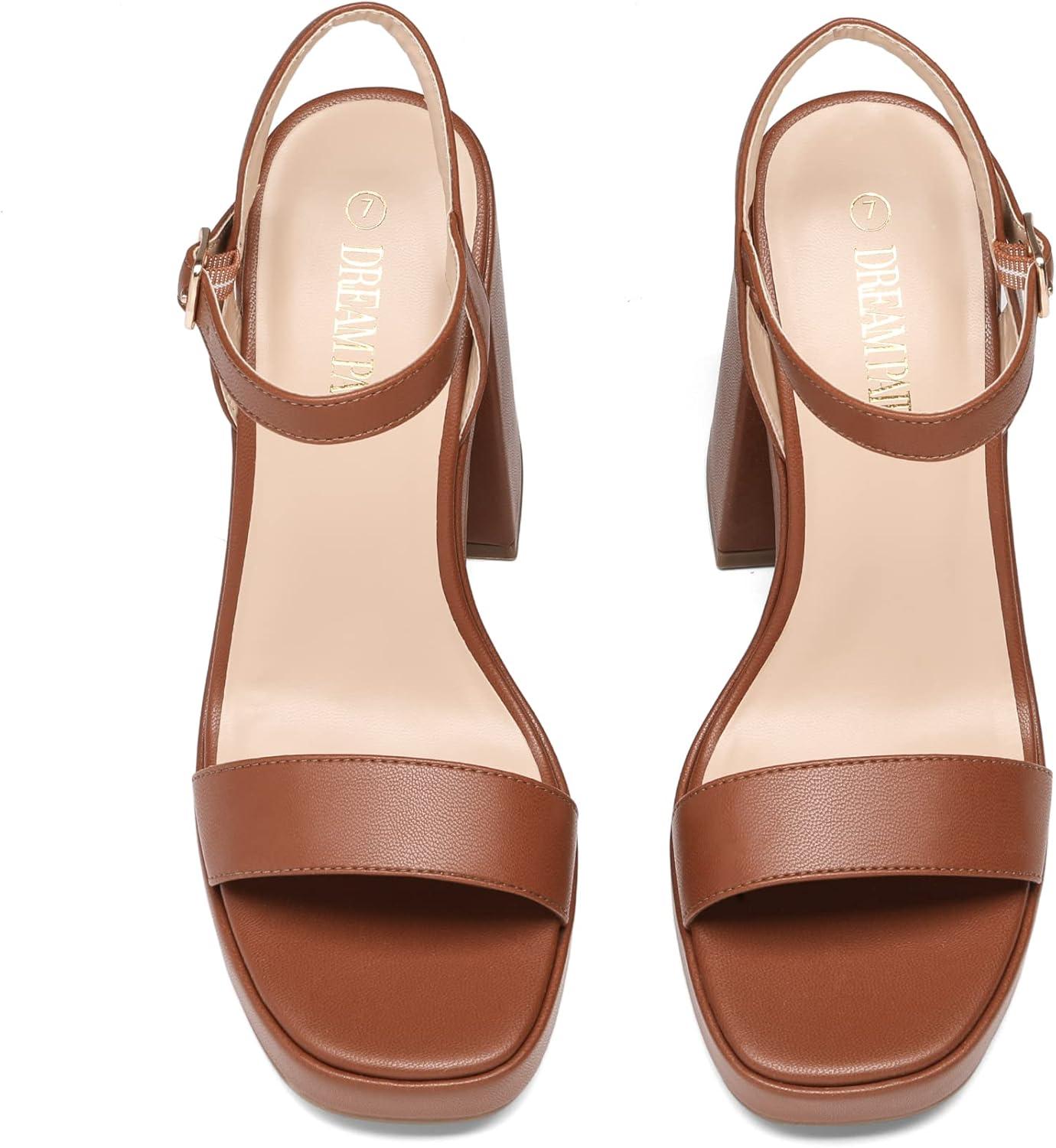 image:imageDREAM PAIRS Heels for Women Block Chunky Platform High Heels Open Toe Fashion Wedding Party Evening Prom Dance Ankle Strap Dress Pump Sandals ShoesTan