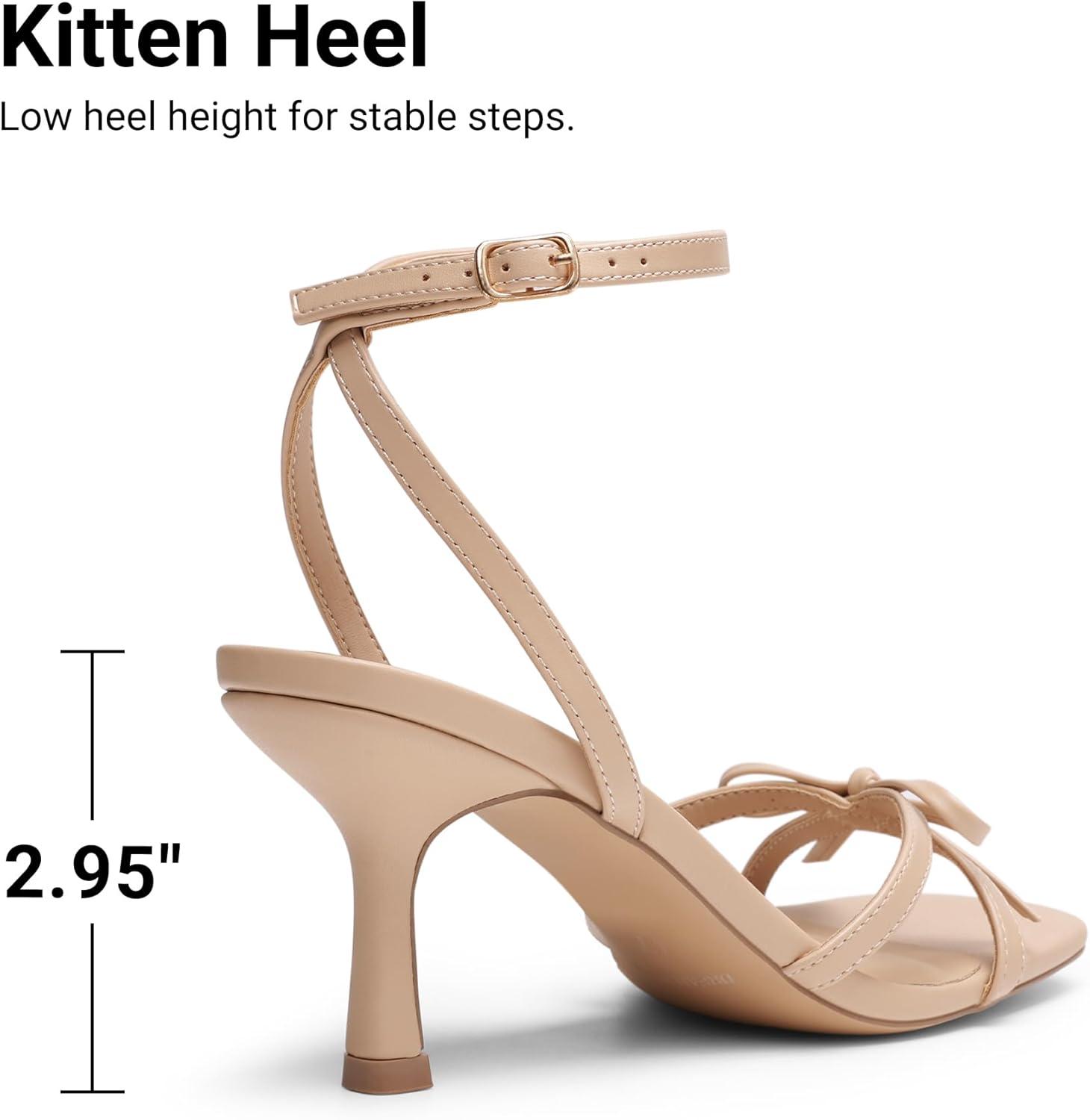 image:imageDREAM PAIRS Womens Bow Heels Kitten Heels for Women Square Toe Strappy Heeled Sandals Elegant Wedding amp Bridal Bownots Sandals for Formal amp Special OccasionsNude