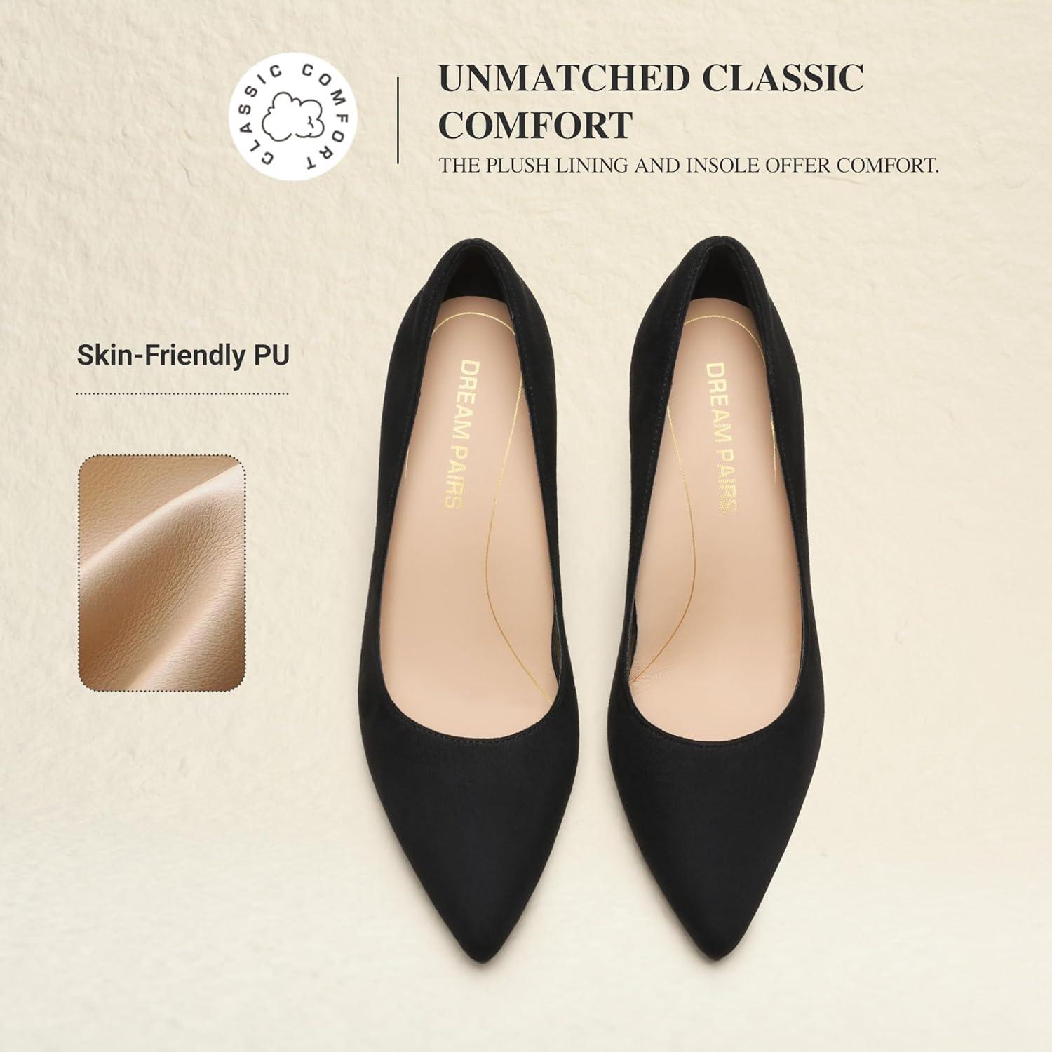 image:imageDREAM PAIRS Womens High Heels Pump Closed Pointed Toe Slip On Stiletto Dress Shoes Fashion Wedding Bridal Work Office Comfortable Pumps ShoesBlacksuede