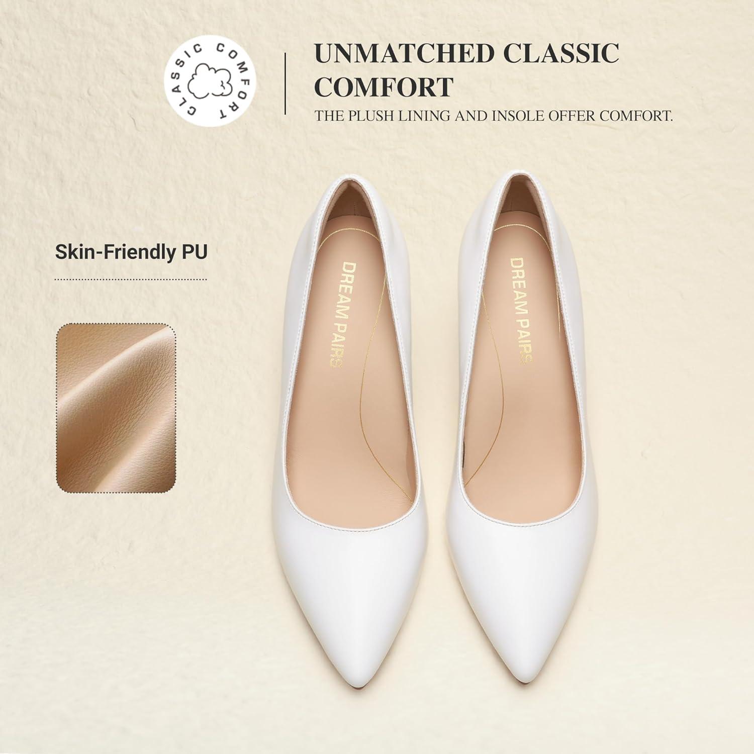 image:imageDREAM PAIRS Womens High Heels Pump Closed Pointed Toe Slip On Stiletto Dress Shoes Fashion Wedding Bridal Work Office Comfortable Pumps ShoesWhite
