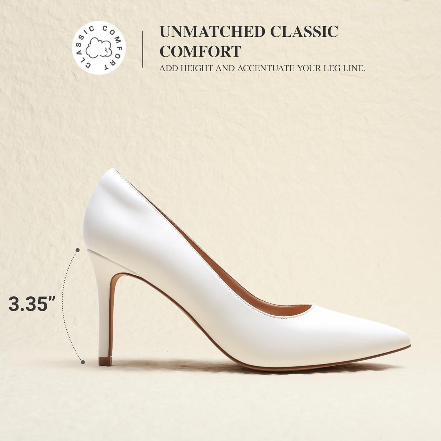 image:imageDREAM PAIRS Womens High Heels Pump Closed Pointed Toe Slip On Stiletto Dress Shoes Fashion Wedding Bridal Work Office Comfortable Pumps ShoesWhite