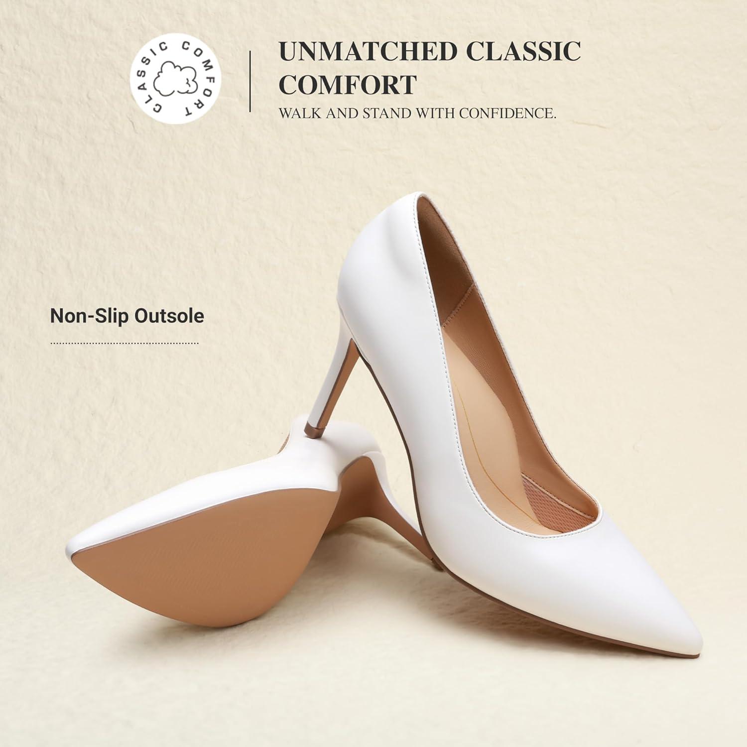 image:imageDREAM PAIRS Womens High Heels Pump Closed Pointed Toe Slip On Stiletto Dress Shoes Fashion Wedding Bridal Work Office Comfortable Pumps ShoesWhite