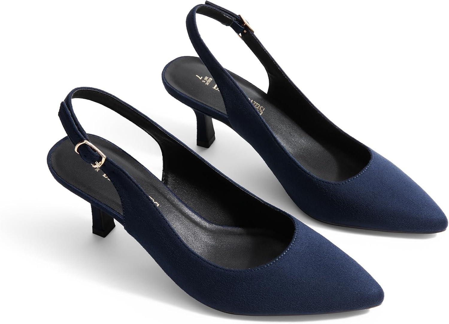 image:imageDREAM PAIRS Womens Kitten Heels Slingback Closed Pointed Toe Low Pumps Shoes Women Party Wedding Sexy Casual Dress ShoesNavysuede1