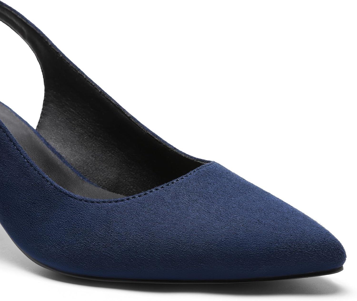image:imageDREAM PAIRS Womens Kitten Heels Slingback Closed Pointed Toe Low Pumps Shoes Women Party Wedding Sexy Casual Dress ShoesNavysuede1