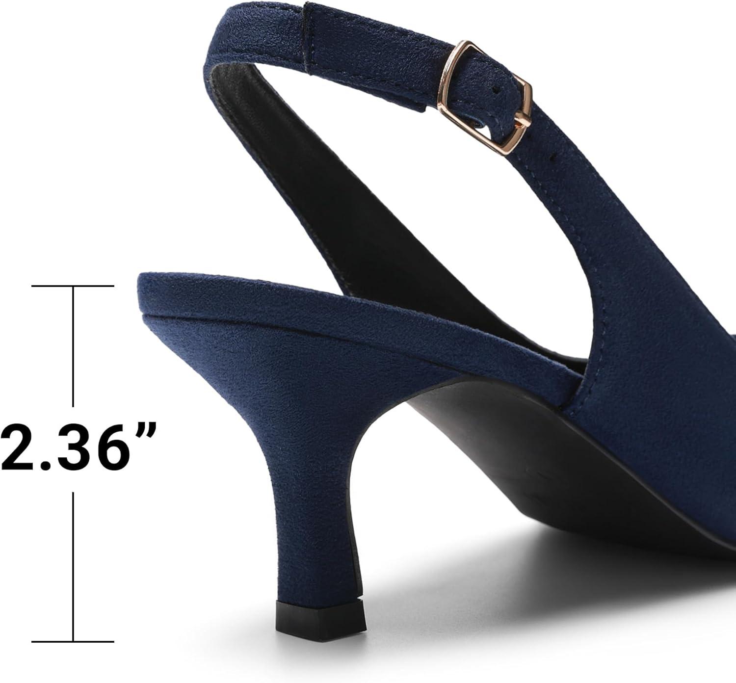 image:imageDREAM PAIRS Womens Kitten Heels Slingback Closed Pointed Toe Low Pumps Shoes Women Party Wedding Sexy Casual Dress ShoesNavysuede1