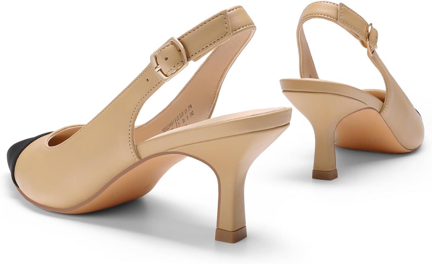 image:imageDREAM PAIRS Womens Kitten Heels Slingback Closed Pointed Toe Low Pumps Shoes Women Party Wedding Sexy Casual Dress ShoesNudeBlack
