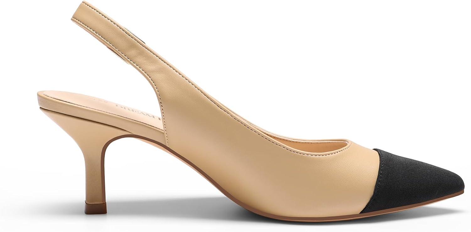 image:imageDREAM PAIRS Womens Kitten Heels Slingback Closed Pointed Toe Low Pumps Shoes Women Party Wedding Sexy Casual Dress ShoesNudeBlack
