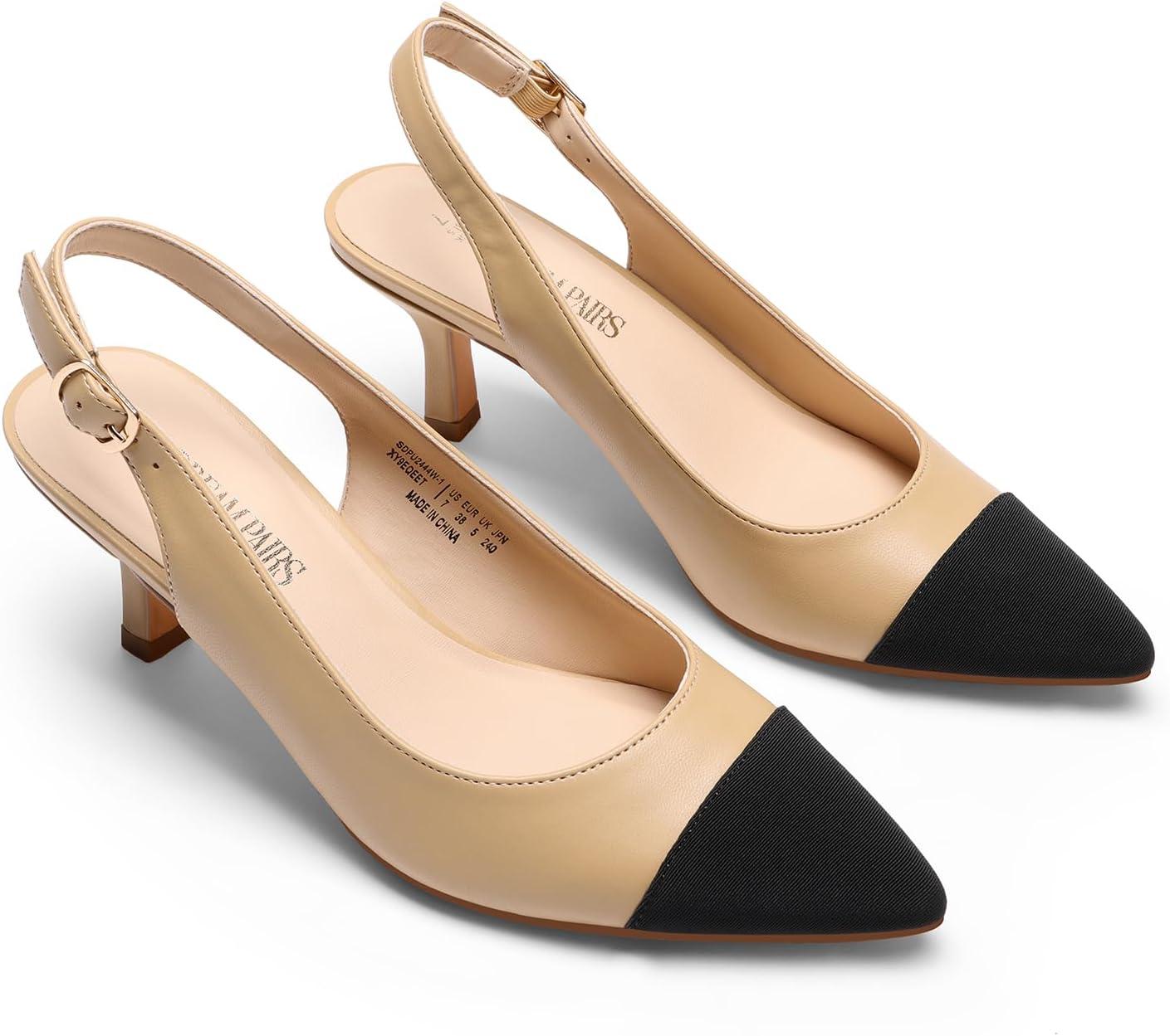 image:imageDREAM PAIRS Womens Kitten Heels Slingback Closed Pointed Toe Low Pumps Shoes Women Party Wedding Sexy Casual Dress ShoesNudeBlack