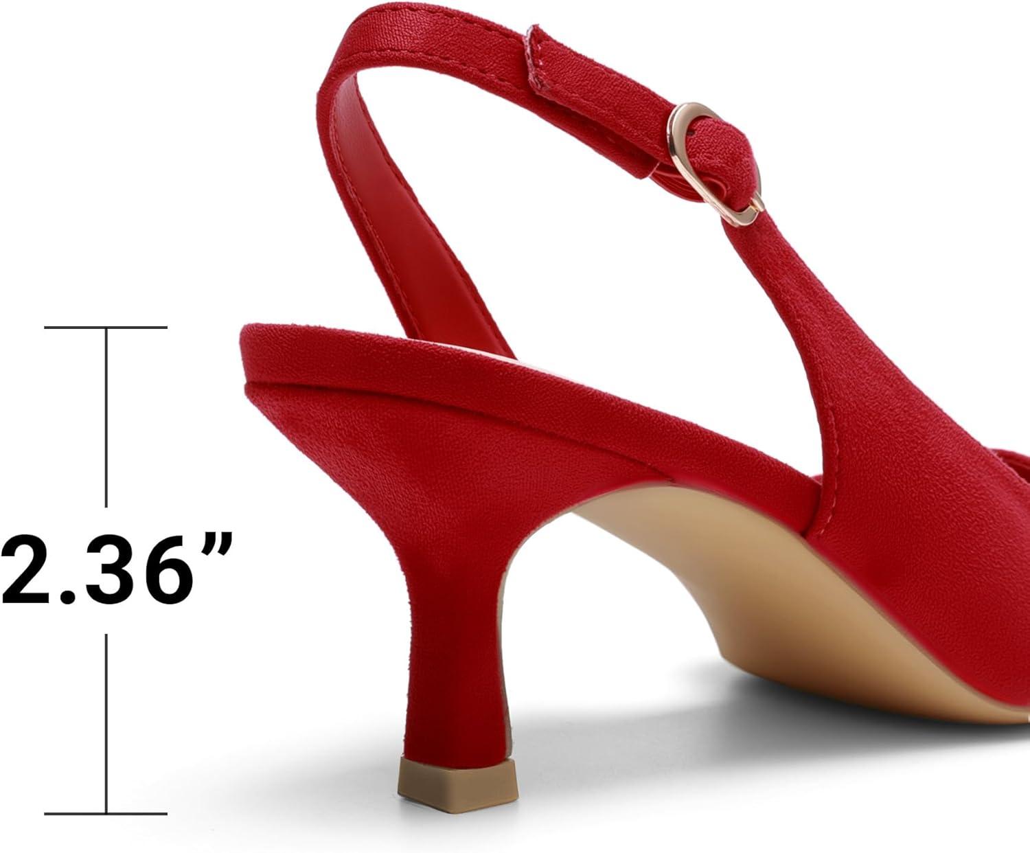 image:imageDREAM PAIRS Womens Kitten Heels Slingback Closed Pointed Toe Low Pumps Shoes Women Party Wedding Sexy Casual Dress ShoesRedsuede