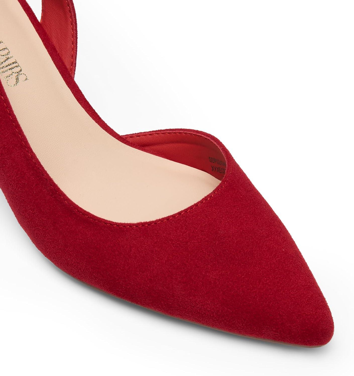 image:imageDREAM PAIRS Womens Kitten Heels Slingback Closed Pointed Toe Low Pumps Shoes Women Party Wedding Sexy Casual Dress ShoesRedsuede