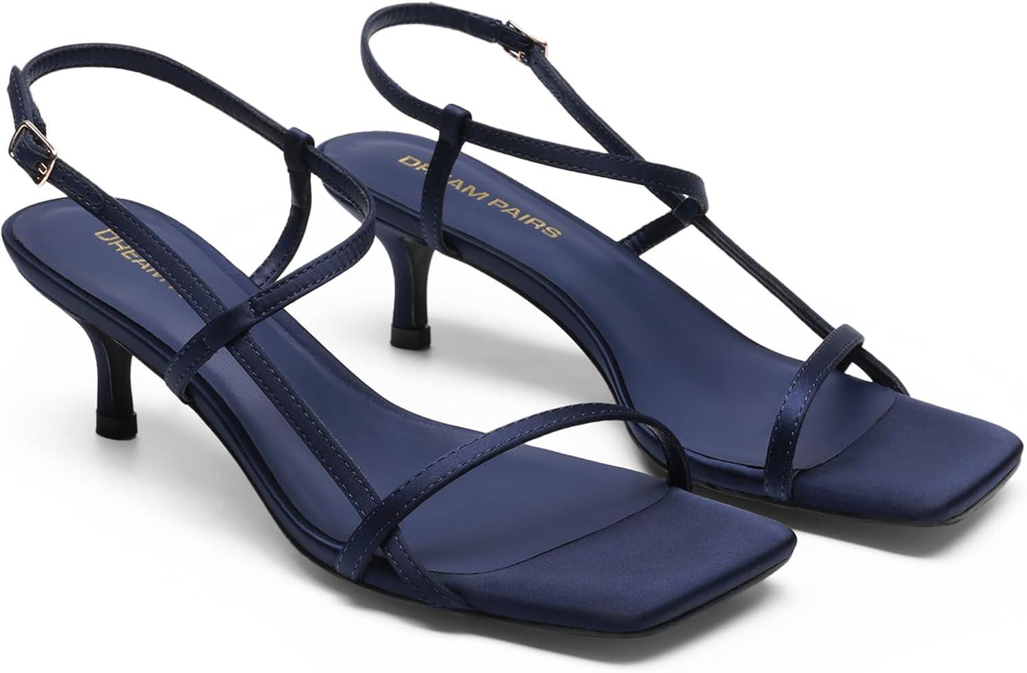 image:imageDREAM PAIRS Womens Low Kitten Heels Square Open Toe Ankle Strap Party Wedding Dressy 216 Inch 2026SS Sandals Shoes With Quiet Heel CapNavy