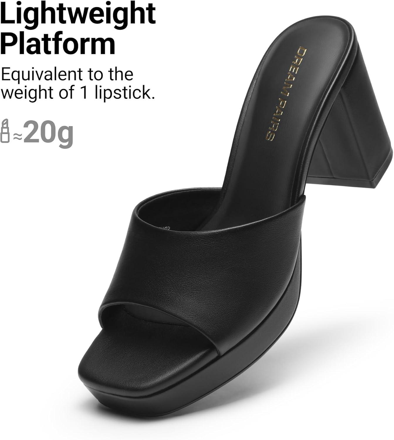 image:imageDREAM PAIRS Womens Platform Block Heel Mule Sandals Square Toe Ankle Strap Slip On Comfortable Heeled Sandals for Party Wedding ShoesBlack