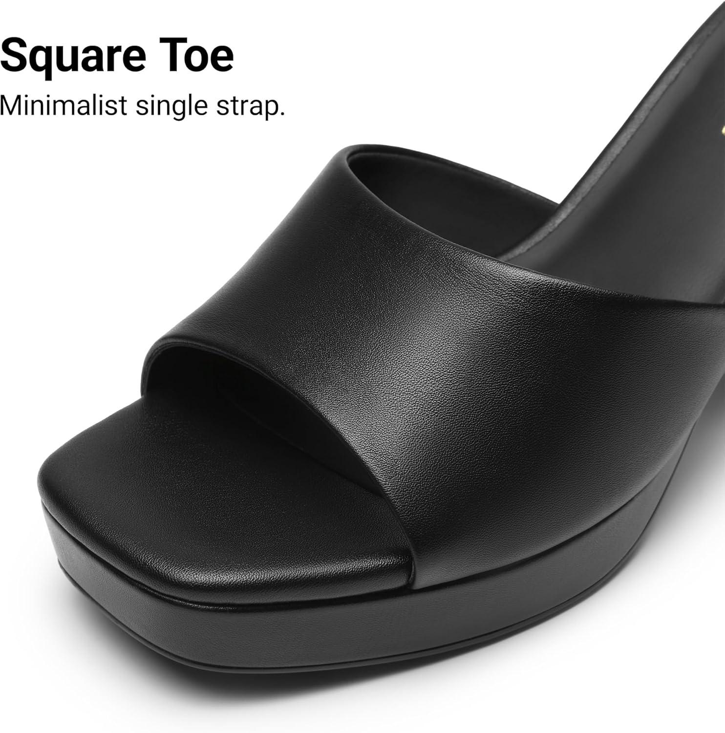 image:imageDREAM PAIRS Womens Platform Block Heel Mule Sandals Square Toe Ankle Strap Slip On Comfortable Heeled Sandals for Party Wedding ShoesBlack