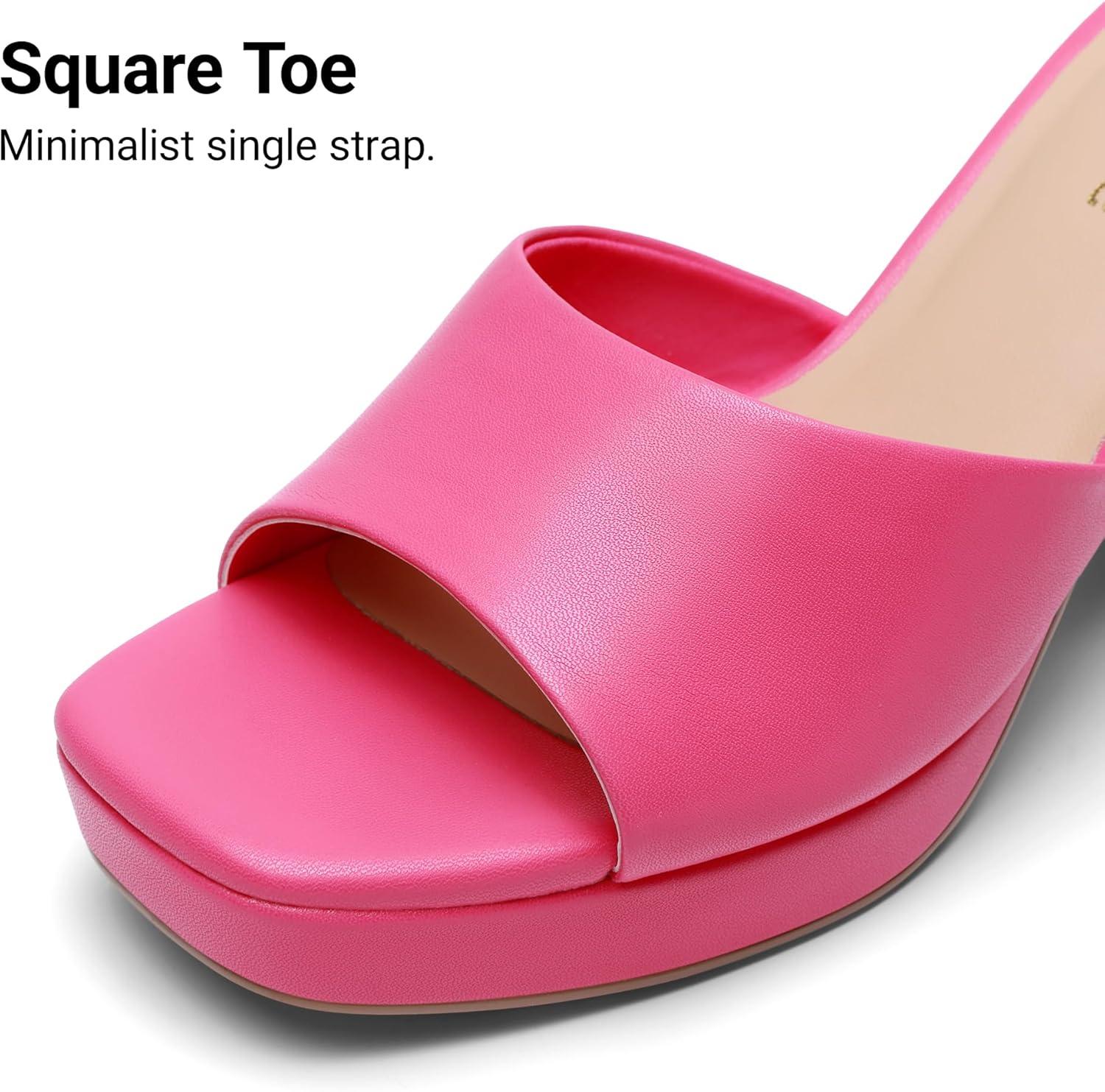 image:imageDREAM PAIRS Womens Platform Block Heel Mule Sandals Square Toe Ankle Strap Slip On Comfortable Heeled Sandals for Party Wedding ShoesHot Pink
