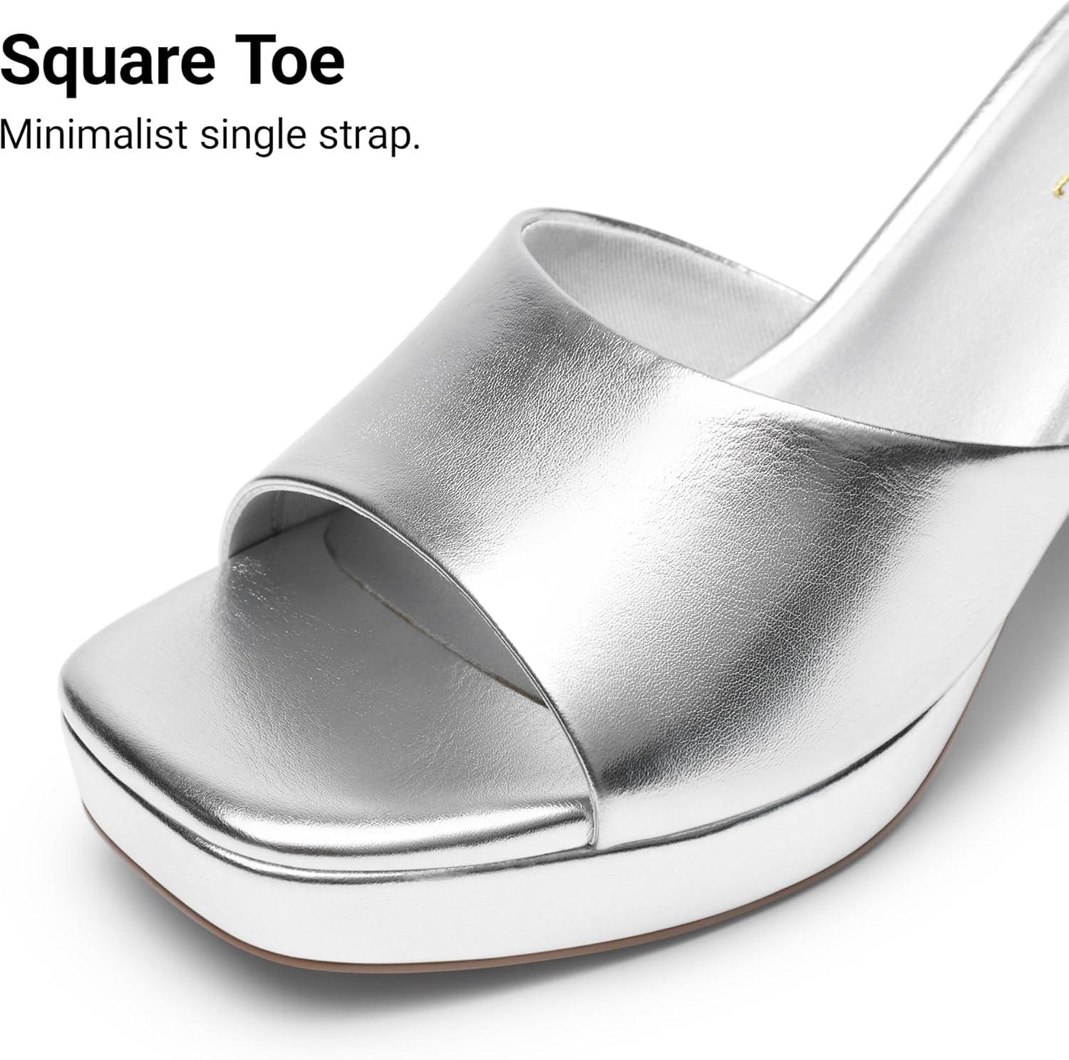image:imageDREAM PAIRS Womens Platform Block Heel Mule Sandals Square Toe Ankle Strap Slip On Comfortable Heeled Sandals for Party Wedding ShoesSilver