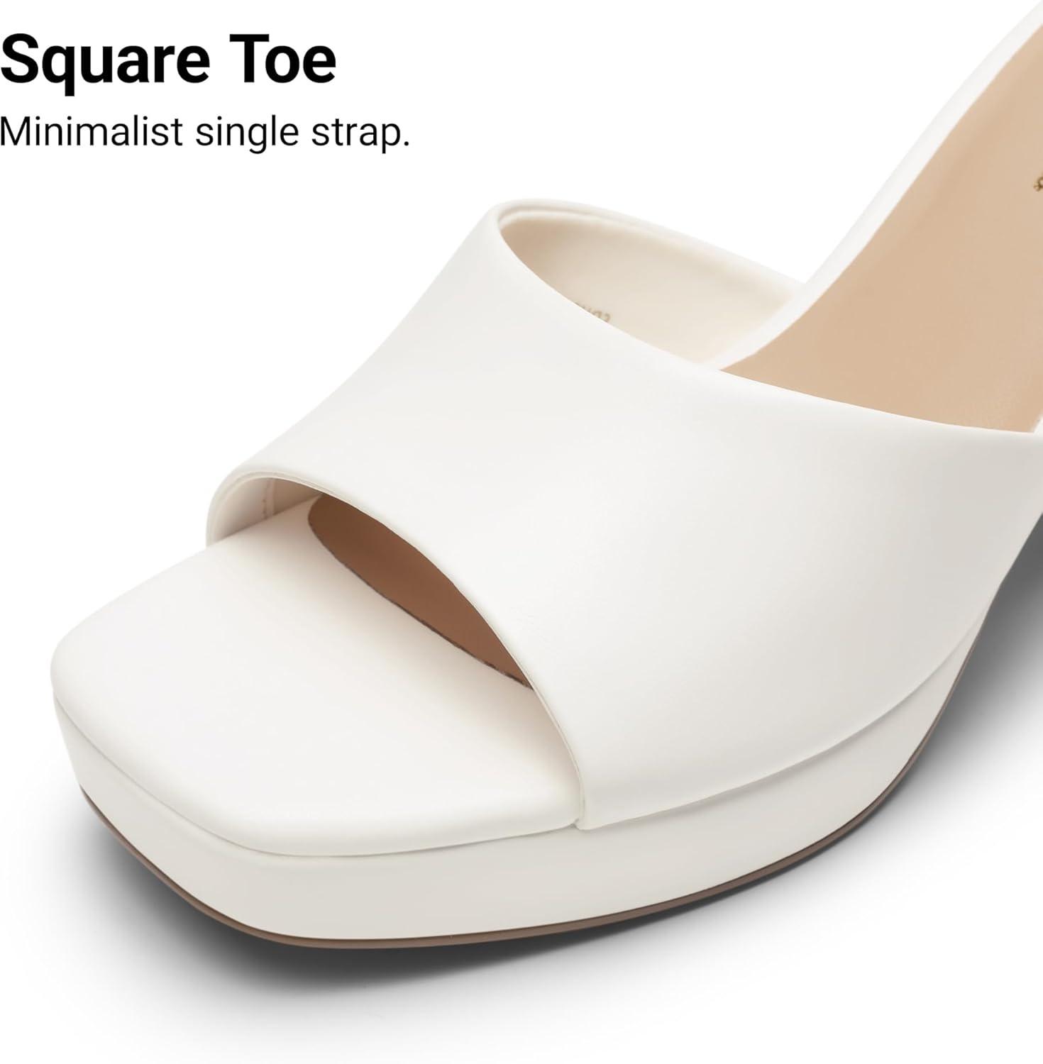image:imageDREAM PAIRS Womens Platform Block Heel Mule Sandals Square Toe Ankle Strap Slip On Comfortable Heeled Sandals for Party Wedding ShoesWhite