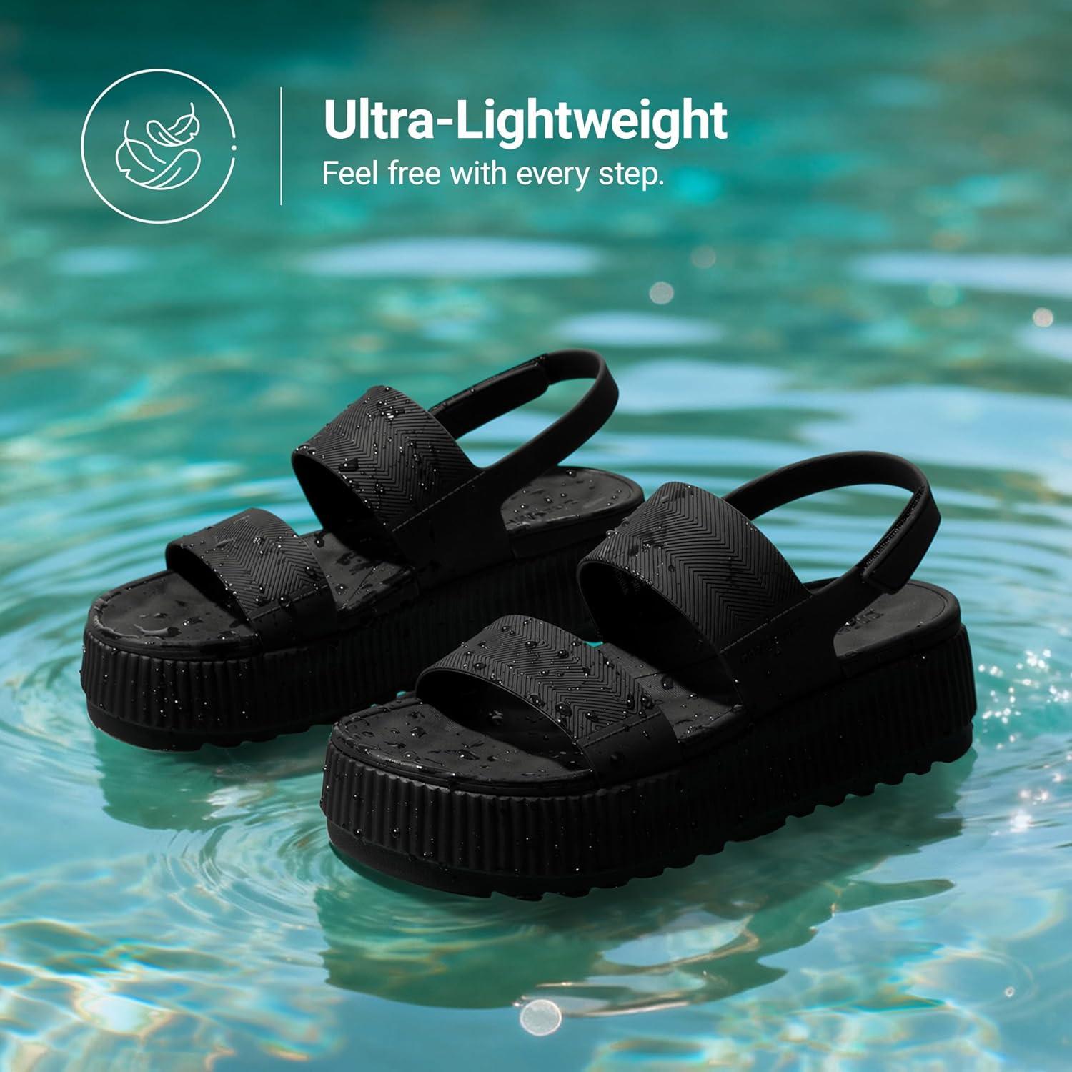 image:imageDREAM PAIRS Womens Platform Water Sandals Adjustable Lightweight Waterproof Summer Beach Wedge Chunky SandalsAll Black