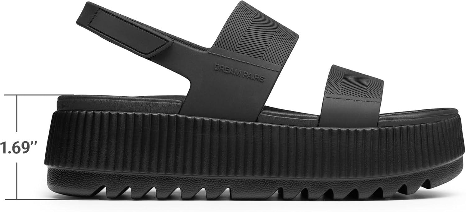image:imageDREAM PAIRS Womens Platform Water Sandals Adjustable Lightweight Waterproof Summer Beach Wedge Chunky SandalsAll Black