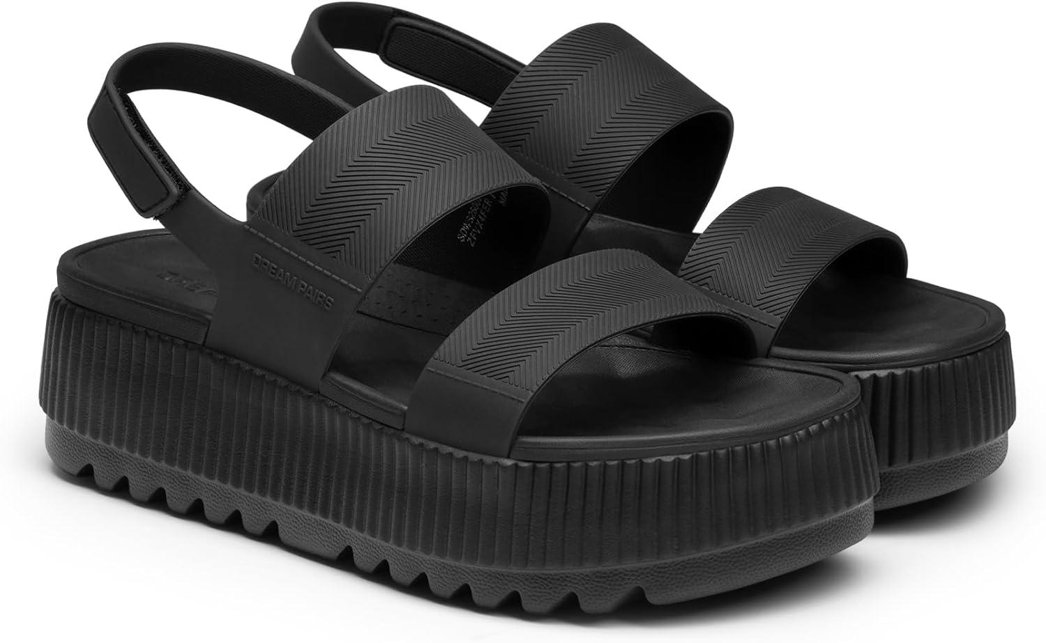 image:imageDREAM PAIRS Womens Platform Water Sandals Adjustable Lightweight Waterproof Summer Beach Wedge Chunky SandalsAll Black