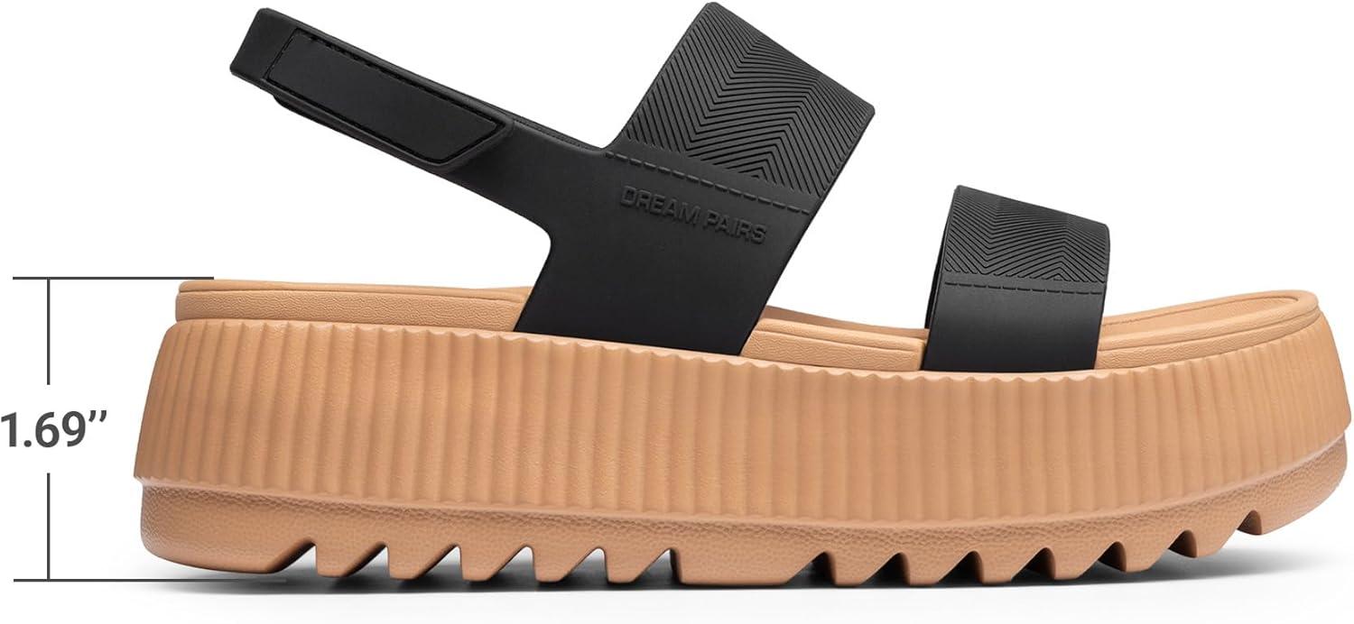 image:imageDREAM PAIRS Womens Platform Water Sandals Adjustable Lightweight Waterproof Summer Beach Wedge Chunky SandalsBlack