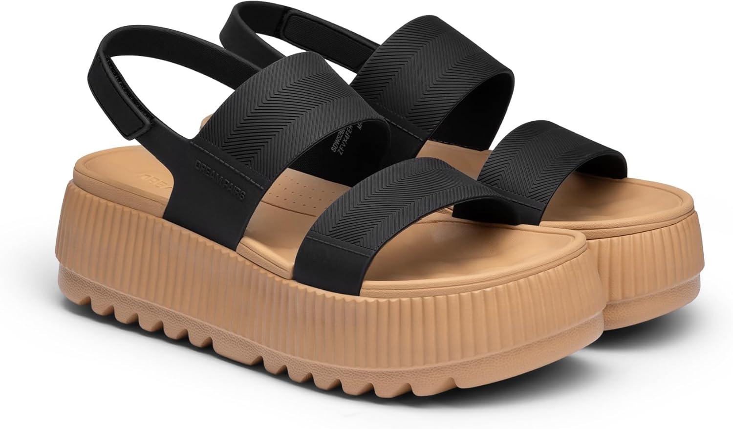 image:imageDREAM PAIRS Womens Platform Water Sandals Adjustable Lightweight Waterproof Summer Beach Wedge Chunky SandalsBlack