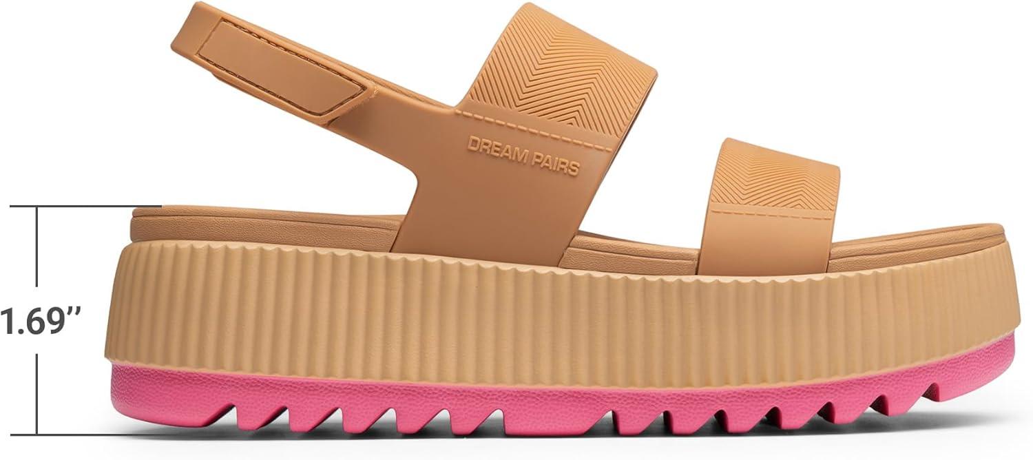 image:imageDREAM PAIRS Womens Platform Water Sandals Adjustable Lightweight Waterproof Summer Beach Wedge Chunky SandalsCamel